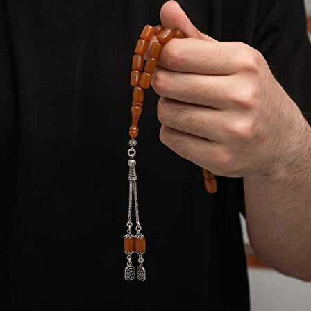 BlackCraft Gümüş Püskül Sıkma Kehribar Tesbih (BC-2EE3B4)