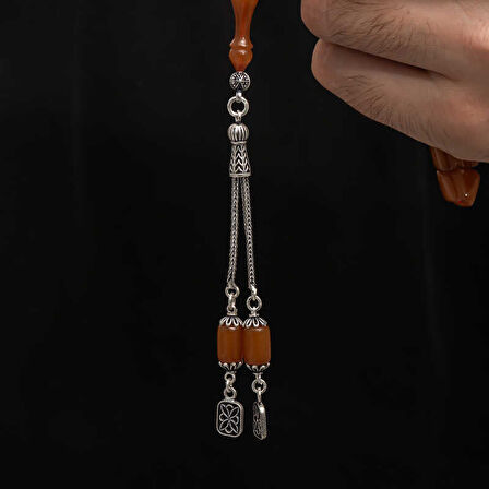 BlackCraft Gümüş Püskül Sıkma Kehribar Tesbih (BC-2EE3B4)