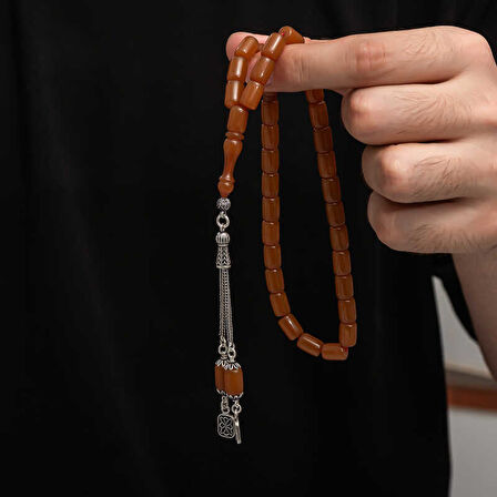 BlackCraft Gümüş Püskül Sıkma Kehribar Tesbih (BC-2EE3B4)