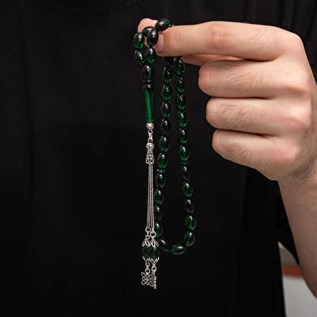 BlackCraft Gümüş Püskül Sıkma Kehribar Tesbih (BC-2EE3B4)