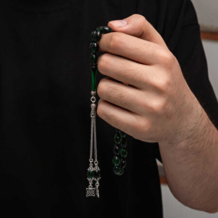 BlackCraft Gümüş Püskül Sıkma Kehribar Tesbih (BC-2EE3B4)