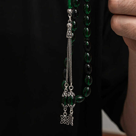 BlackCraft Gümüş Püskül Sıkma Kehribar Tesbih (BC-2EE3B4)