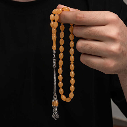 BlackCraft Gümüş Püskül Sıkma Kehribar Tesbih (BC-2EE3B4)