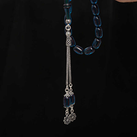 BlackCraft Gümüş Püskül Sıkma Kehribar Tesbih (BC-2EE3B4)