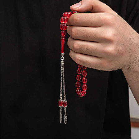 BlackCraft Gümüş Püskül Sıkma Kehribar Tesbih (BC-2EE3B4)