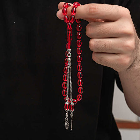 BlackCraft Gümüş Püskül Sıkma Kehribar Tesbih (BC-2EE3B4)