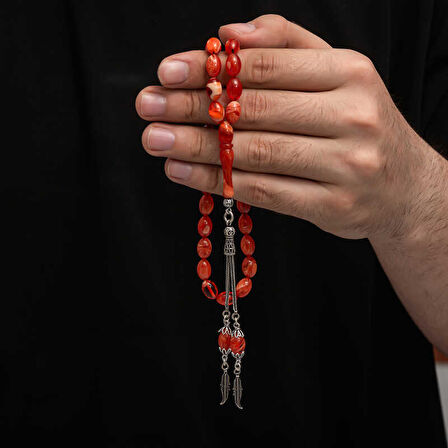 BlackCraft Gümüş Püskül Sıkma Kehribar Tesbih (BC-2EE3B4)