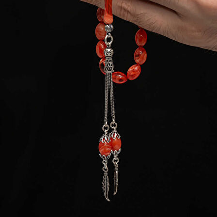 BlackCraft Gümüş Püskül Sıkma Kehribar Tesbih (BC-2EE3B4)