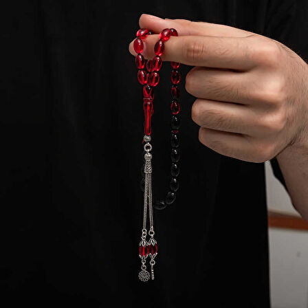 BlackCraft Gümüş Püskül Sıkma Kehribar Tesbih (BC-2EE3B4)