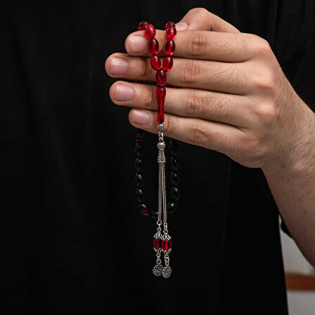 BlackCraft Gümüş Püskül Sıkma Kehribar Tesbih (BC-2EE3B4)