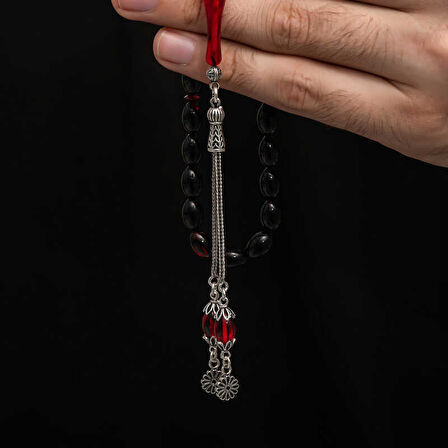 BlackCraft Gümüş Püskül Sıkma Kehribar Tesbih (BC-2EE3B4)
