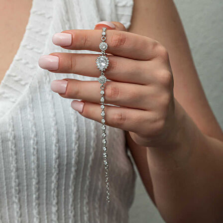 BlackCraft 925 Ayar Gümüş Damla Su Yolu Kadın Bileklik (BC-807660)