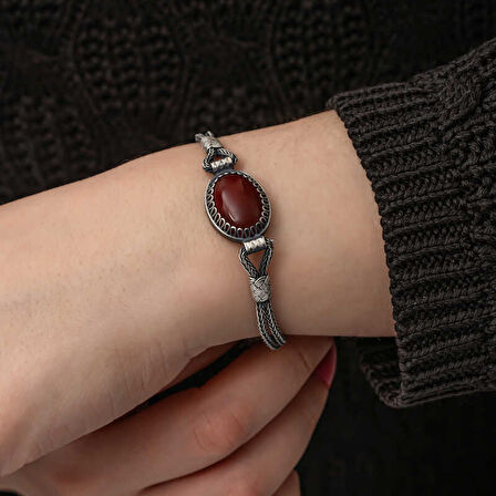 BlackCraft Gümüş Akik Taşlı Kazaziye Bileklik (BC-685B90)