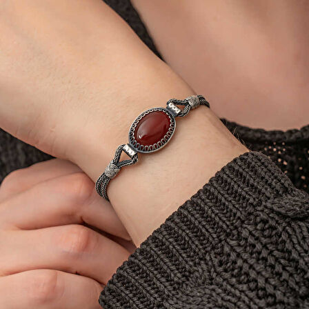 BlackCraft Gümüş Akik Taşlı Kazaziye Bileklik (BC-685B90)