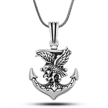 BlackCraft Gümüş Kartal Figürlü Denizci Çapası Kolye (BC-A0CAEF)