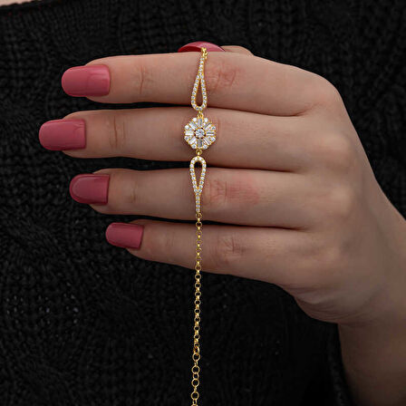 BlackCraft 925 Ayar Gümüş Gold Baget Taşlı Kadın Bileklik (BC-1AEADA)