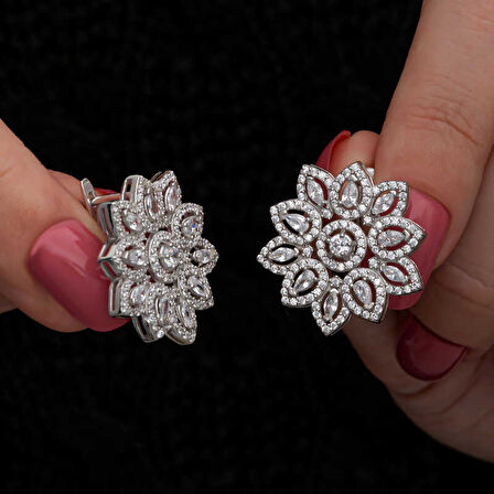 BlackCraft Gümüş Zirkon Taşlı Çiçek Kadın Küpe (BC-1717DF)