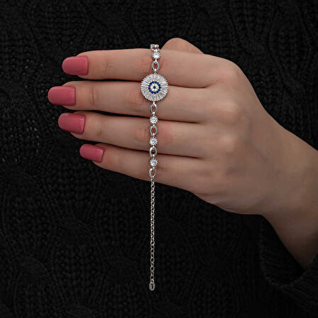 BlackCraft ​925 Ayar Gümüş Baget Taşlı Nazar Kadın Bileklik (BC-C3AE76)