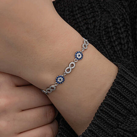 BlackCraft ​Gümüş Nazar Boncuklu Sonsuzluk Kadın Bileklik (BC-5DD226)