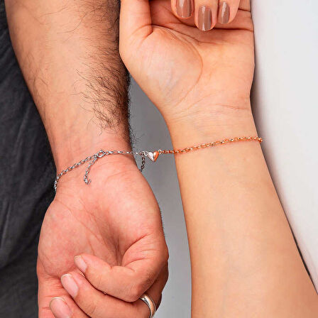 BlackCraft 925 Ayar Gümüş Rodyum Rose Çift Kalpli Aşk Bileklik (BC-E28637)