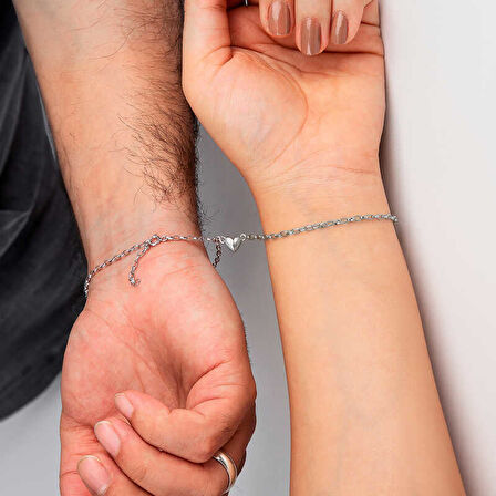 BlackCraft 925 Ayar Gümüş Rodyum Çift Kalpli Aşk Bileklik (BC-0DECED)