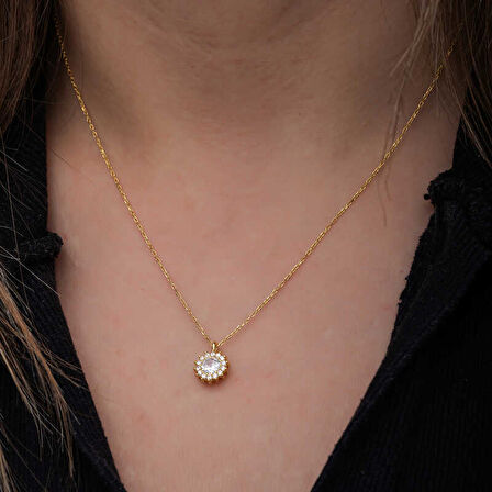 BlackCraft 925 Ayar Gümüş Gold Minimal Yuvarlak Anturaj Kadın Kolye (BC-9C14F8)