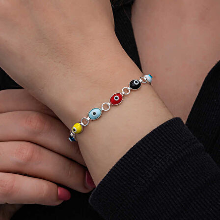 BlackCraft 925 Ayar Gümüş Renkli Nazar Mineli Kadın Bileklik (BC-108072)