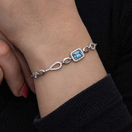 BlackCraft 925 Ayar Gümüş Baget Turkuaz Taşlı Kadın Bileklik (BC-82A366)