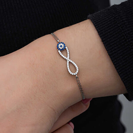 BlackCraft 925 Ayar Gümüş Nazarlı Sonsuzluk Kadın Bileklik (BC-8C9A9A)