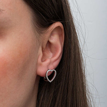 BlackCraft Gümüş Kalpli Kadın Küpe (BC-3DC772)