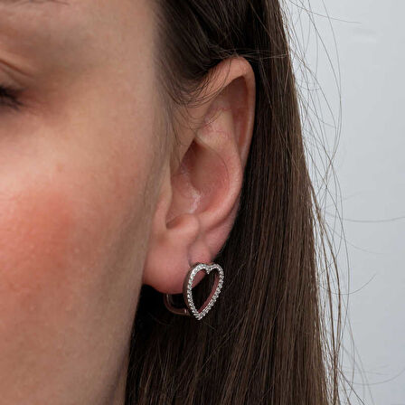 BlackCraft Gümüş Kalpli Kadın Küpe (BC-3DC772)