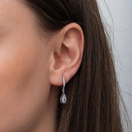 BlackCraft Gümüş Sallantılı Damla Nazar Kadın Küpe (BC-506AC5)