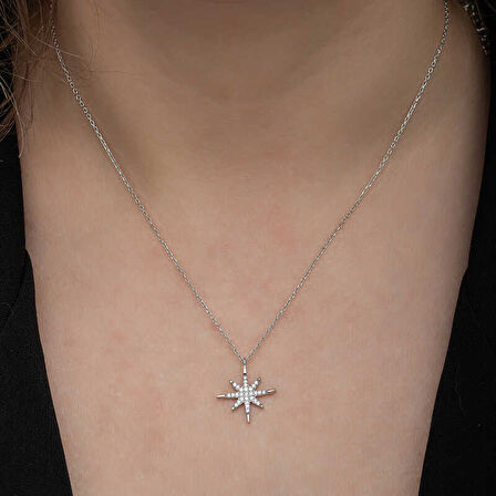 BlackCraft Gümüş Kutup Yıldızı Kadın Kolye (BC-9DCB1F)