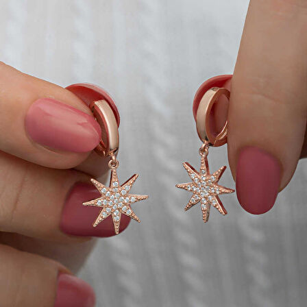 BlackCraft Gümüş Rose Sallantılı Kutup Yıldızı Kadın Küpe (BC-66D190)