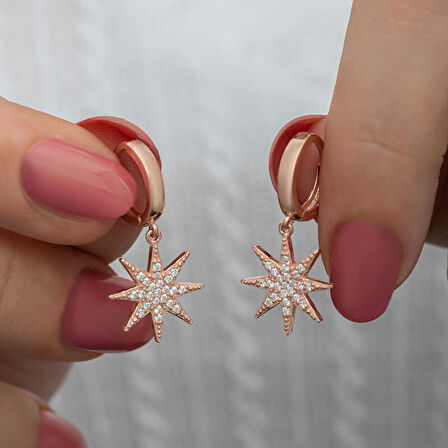 BlackCraft Gümüş Rose Sallantılı Kutup Yıldızı Kadın Küpe (BC-66D190)