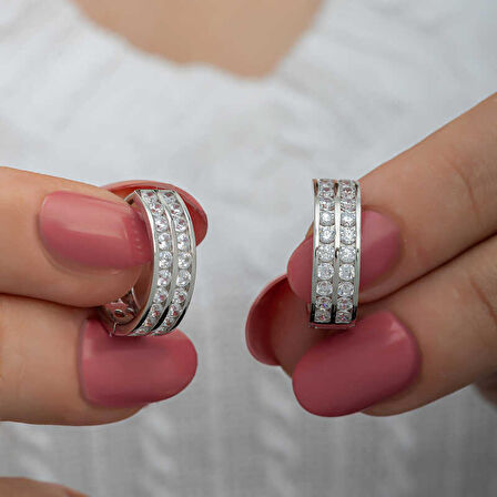 BlackCraft Gümüş Sıra Taşlı Halka Kadın Küpe (BC-05FBAB)