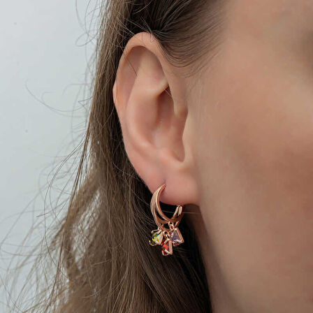 BlackCraft Gümüş Sallantılı Mix Taşlı Halka Kadın Küpe (BC-9CED4C)