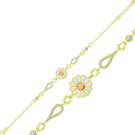 BlackCraft 925 Ayar Gümüş Gold Papatya Kadın Bileklik (BC-2402D1)