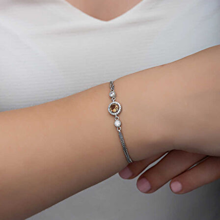 BlackCraft ​Gümüş Yuvarlak Zultanit Taşlı Kadın Bileklik (BC-F0B922)