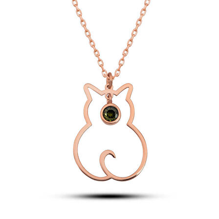 BlackCraft 925 Ayar Gümüş Ağustos Ayı Doğum Taşı Kedi Kadın Gümüş Kolye (BC-687552)