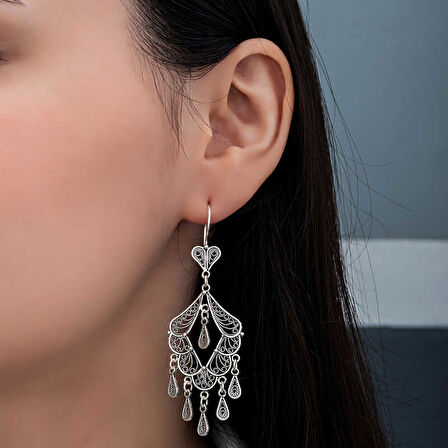 BlackCraft Gümüş Telkari Sallantılı Kadın Küpe (BC-D94014)