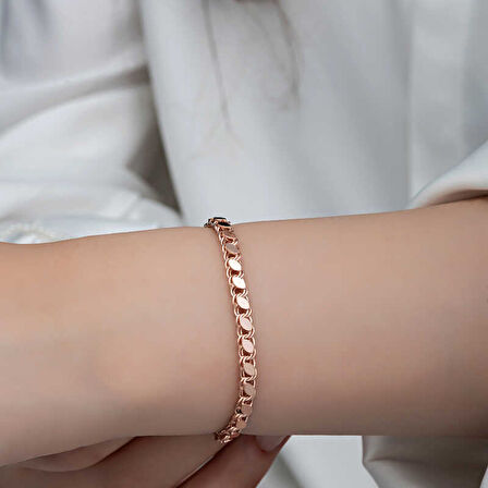 BlackCraft 925 Ayar Gümüş Rose Pullu Zincir Kadın Bileklik (BC-BDB26B)