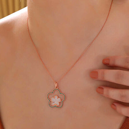 BlackCraft 925 Ayar ​Gümüş Rose Çiçek Desenli Kadın Kolye (BC-179089)