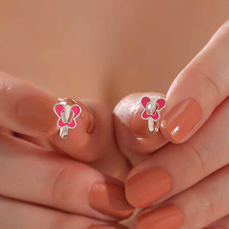 BlackCraft Gümüş Pembe Kelebek Çocuk Küpesi (BC-C027AD)