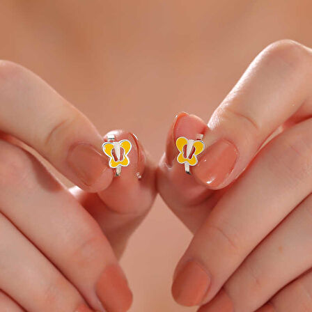 BlackCraft Gümüş Sarı Kelebek Çocuk Küpesi (BC-55B33C)