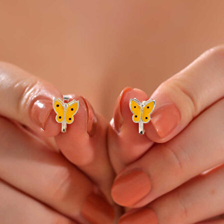 BlackCraft Gümüş Sarı Kelebek Çocuk Küpesi (BC-55B33C)