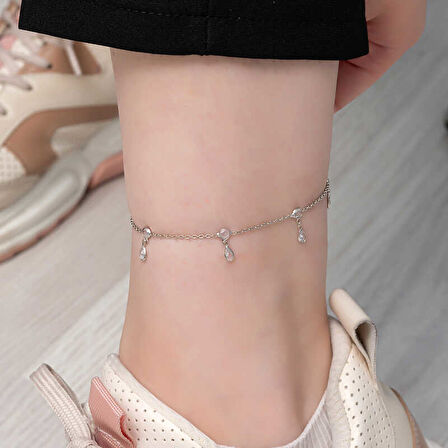 BlackCraft 925 Ayar Gümüş Damla Zirkon Taşlı Halhal (BC-B7714F)