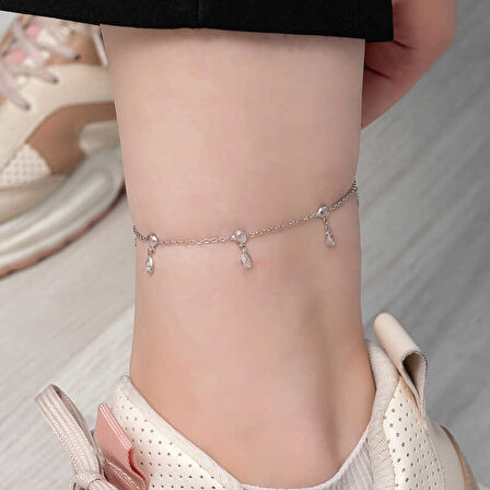 BlackCraft 925 Ayar Gümüş Damla Zirkon Taşlı Halhal (BC-B7714F)