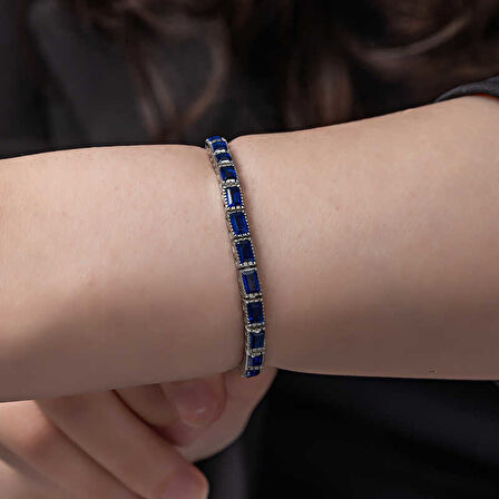 BlackCraft 925 Ayar Gümüş Mavi Taşlı Su Yolu Kadın Bileklik (BC-3593CC)