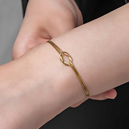 BlackCraft 925 Ayar Gümüş Gold Aşk Düğüm Kadın Bileklik (BC-903263)